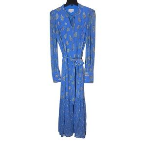 Beautiful Periwinkle Blue Maxi Bishop Sleeves Iridescent Abstract Sz S